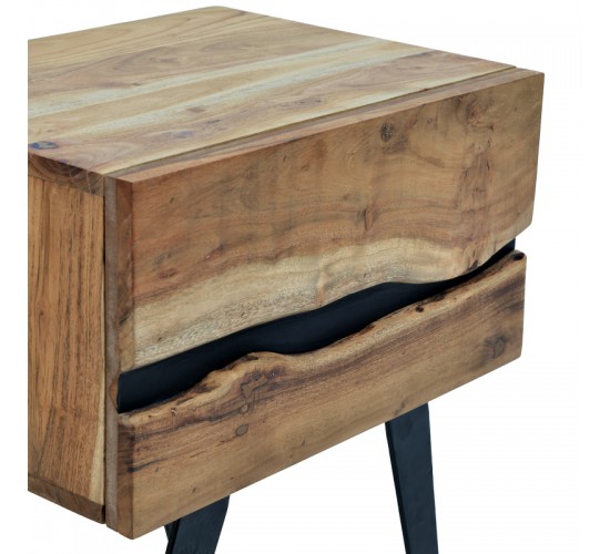 Κομοδίνο Imena μασίφ ξύλο Acacia σε φυσικό απόχρωση με μαύρα μεταλλικά πόδια 45x35x56εκ Υλικό: SOLID WOOD - METAL 379-000031