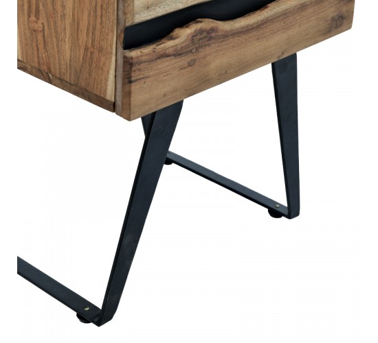 Κομοδίνο Imena μασίφ ξύλο Acacia σε φυσικό απόχρωση με μαύρα μεταλλικά πόδια 45x35x56εκ Υλικό: SOLID WOOD - METAL 379-000031