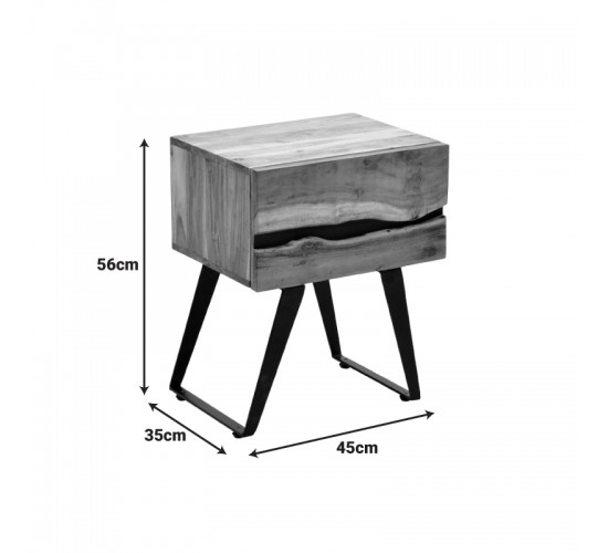 Κομοδίνο Imena μασίφ ξύλο Acacia σε φυσικό απόχρωση με μαύρα μεταλλικά πόδια 45x35x56εκ Υλικό: SOLID WOOD - METAL 379-000031