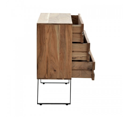 Συρταριέρα Imena μασίφ ξύλο Acacia σε φυσικό απόχρωση με μαύρα μεταλλικά πόδια 80x38x86,5εκ Υλικό: SOLID WOOD - METAL 379-000032