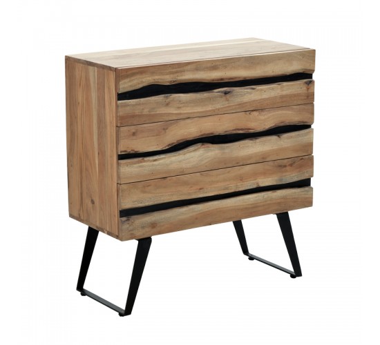 Συρταριέρα Imena μασίφ ξύλο Acacia σε φυσικό απόχρωση με μαύρα μεταλλικά πόδια 80x38x86,5εκ Υλικό: SOLID WOOD - METAL 379-000032