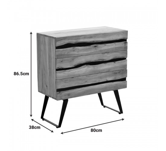 Συρταριέρα Imena μασίφ ξύλο Acacia σε φυσικό απόχρωση με μαύρα μεταλλικά πόδια 80x38x86,5εκ Υλικό: SOLID WOOD - METAL 379-000032