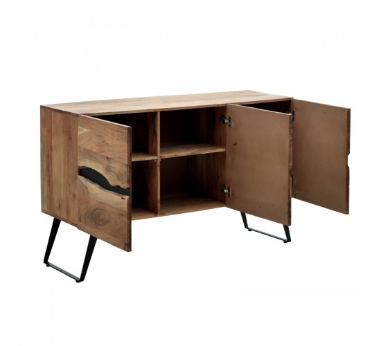 Μπουφές Imena μασίφ ξύλο Acacia σε φυσική απόχρωση με μαύρα μεταλλικά πόδια 148x43.5x86εκ Υλικό: SOLID WOOD - METAL 379-000033