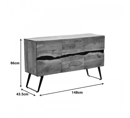 Μπουφές Imena μασίφ ξύλο Acacia σε φυσική απόχρωση με μαύρα μεταλλικά πόδια 148x43.5x86εκ Υλικό: SOLID WOOD - METAL 379-000033