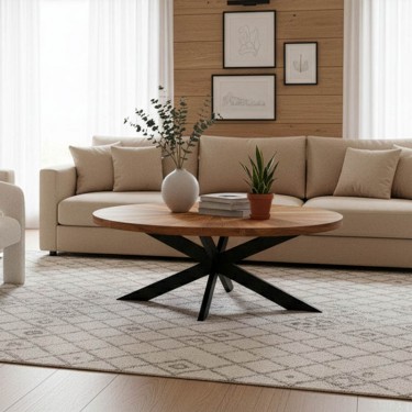 Τραπέζι σαλονιού Fardy μασίφ ξύλο ακακίας σε φυσική απόχρωση με μαύρα μεταλλικά πόδια 120x60x45εκ Υλικό: ACACIA WOOD - METAL 379-000034