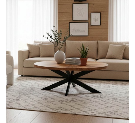 Τραπέζι σαλονιού Fardy μασίφ ξύλο ακακίας σε φυσική απόχρωση με μαύρα μεταλλικά πόδια 120x60x45εκ Υλικό: ACACIA WOOD - METAL 379-000034