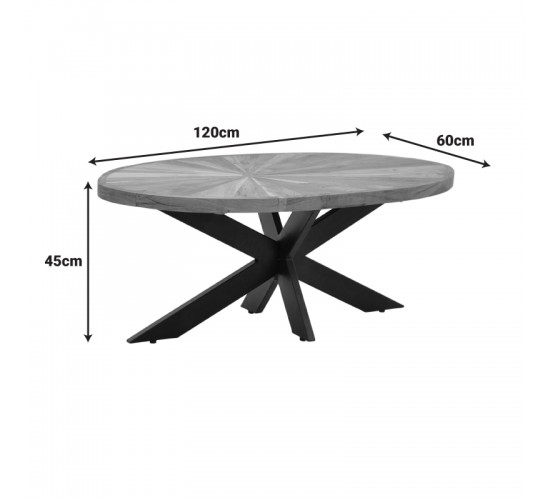 Τραπέζι σαλονιού Fardy μασίφ ξύλο ακακίας σε φυσική απόχρωση με μαύρα μεταλλικά πόδια 120x60x45εκ Υλικό: ACACIA WOOD - METAL 379-000034