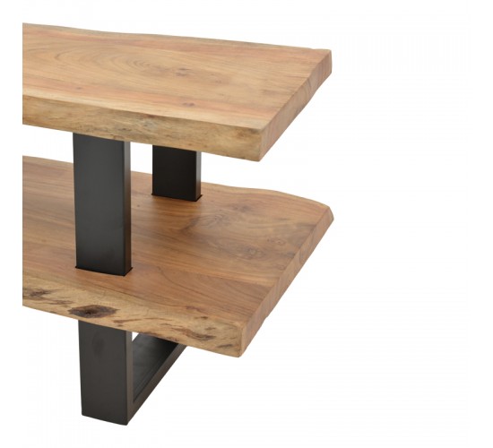 Έπιπλο τηλεόρασης Fuji μασίφ ξύλο ακακίας σε φυσική απόχρωση με μαύρα μεταλλικά πόδια 140x40x52εκ Υλικό: ACACIA WOOD - METAL LEGS 379-000035