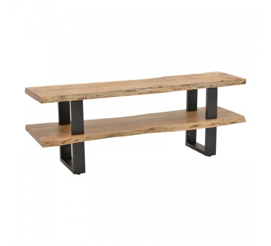 Έπιπλο τηλεόρασης Fuji μασίφ ξύλο ακακίας σε φυσική απόχρωση με μαύρα μεταλλικά πόδια 140x40x52εκ Υλικό: ACACIA WOOD - METAL LEGS 379-000035