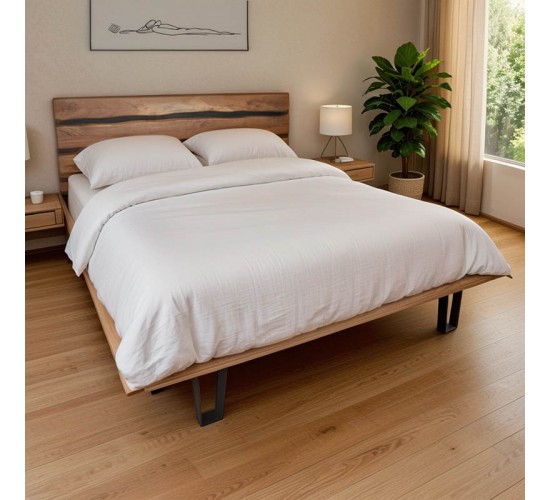 Κρεβάτι Imena διπλό μασίφ ξύλο σε φυσική απόχρωση 160x200εκ Υλικό: SOLID WOOD - METAL 379-000036