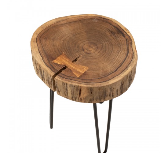 Βοηθητικό τραπέζι Tripp μασίφ ξύλο ακακίας σε φυσική απόχρωση με μαυρα μεταλλικά πόδια 32x30x47εκ Υλικό: ACACIA SOLID WOOD - METAL 379-000039