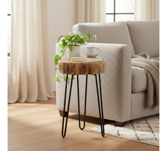 Βοηθητικό τραπέζι Tripp μασίφ ξύλο ακακίας σε φυσική απόχρωση με μαυρα μεταλλικά πόδια 32x30x47εκ Υλικό: ACACIA SOLID WOOD - METAL 379-000039