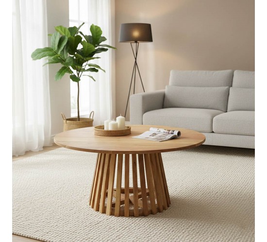 Τραπέζι σαλονιού Radiane μασίφ ξύλο ακακίας σε φυσική απόχρωση Φ80x40εκ Υλικό: ACACIA WOOD 379-000042