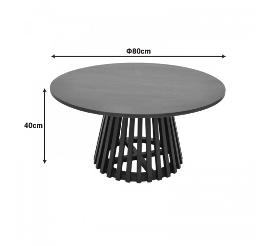 Τραπέζι σαλονιού Radiane μασίφ ξύλο ακακίας σε μαύρη απόχρωση Φ80x40εκ Υλικό: ACACIA WOOD 379-000043