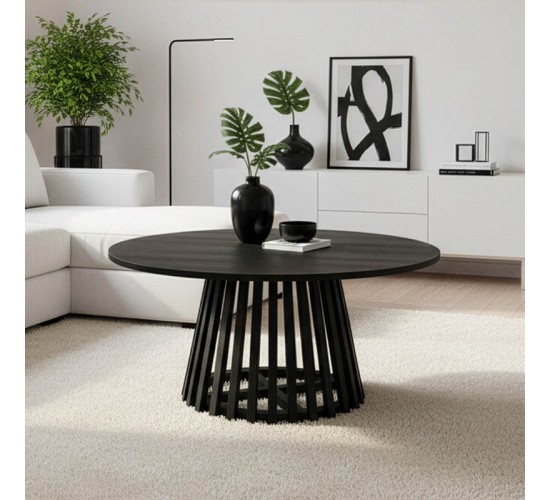 Τραπέζι σαλονιού Radiane μασίφ ξύλο ακακίας σε μαύρη απόχρωση Φ80x40εκ Υλικό: ACACIA WOOD 379-000043