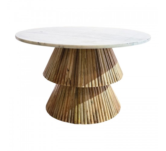 Τραπέζι σαλονιού Havai μασίφ ξύλο mango σε φυσική απόχρωση κ λευκή επιφάνεια μαρμάρου Φ80x45εκ Υλικό: MANGO  WOOD 379-000044