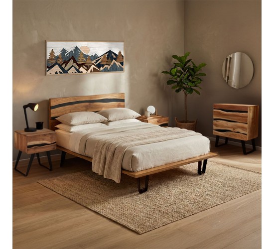 Σετ κρεβατοκάμαρας Imena 4τεμ μασίφ ξύλο 160x200εκ Υλικό: SOLID WOOD - METAL 379-000048