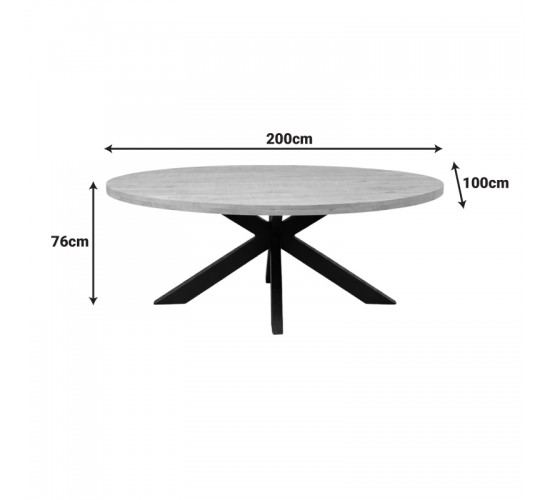 Τραπεζι Jenma μασίφ mango ξύλο σε φυσική απόχρωση-πόδι μαύρο μέταλλο 200x100x76εκ Υλικό: MANGO WOOD - METAL 379-000049