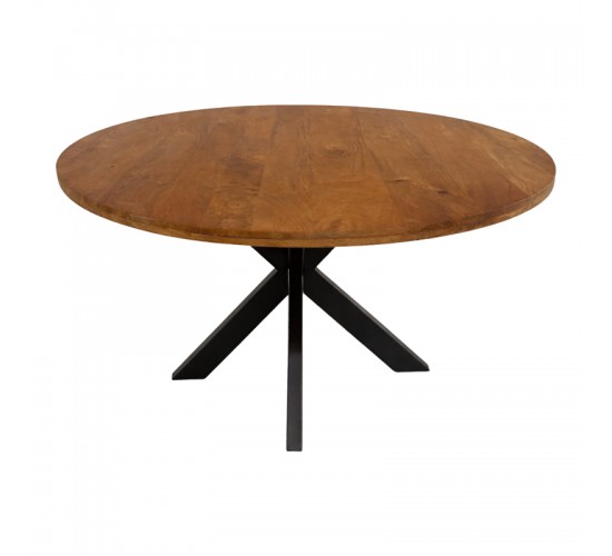 Τραπεζι Royalty μασίφ mango ξύλο καρυδί-πόδι μαύρο μέταλλο Φ130x77εκ Υλικό: MANGO WOOD - METAL 379-000051