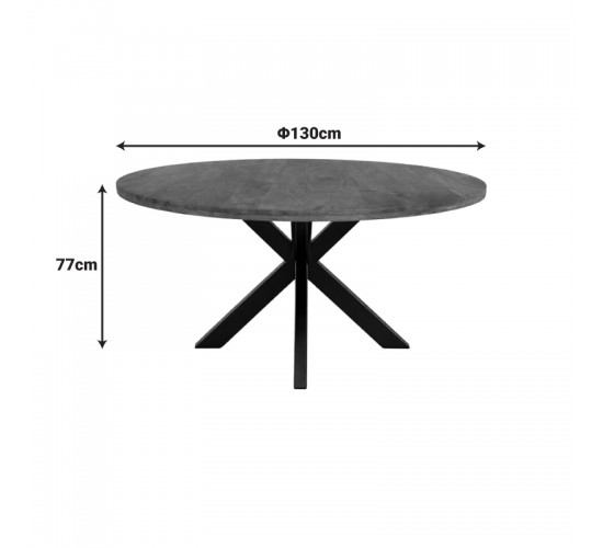 Τραπεζι Royalty μασίφ mango ξύλο καρυδί-πόδι μαύρο μέταλλο Φ130x77εκ Υλικό: MANGO WOOD - METAL 379-000051