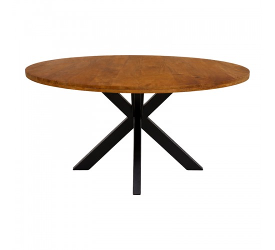 Τραπεζι Royalty μασίφ mango ξύλο καρυδί-πόδι μαύρο μέταλλο Φ130x77εκ Υλικό: MANGO WOOD - METAL 379-000051