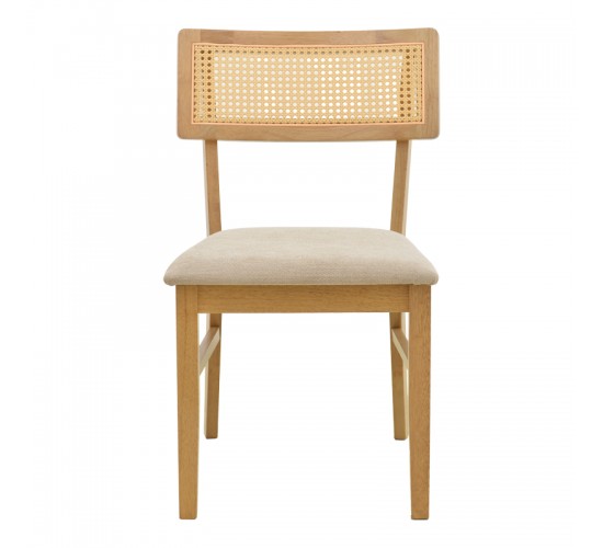 Καρέκλα Raffles rubberwood με pe rattan και γκρι μπεζ ύφασμα 47x48x83.5εκ Υλικό: RUBBERWOOD - FABRIC POLYESTER 381-000013