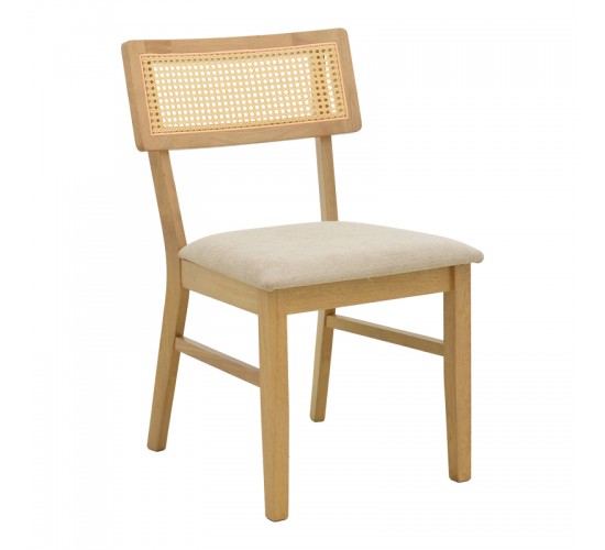 Καρέκλα Raffles rubberwood με pe rattan και γκρι μπεζ ύφασμα 47x48x83.5εκ Υλικό: RUBBERWOOD - FABRIC POLYESTER 381-000013