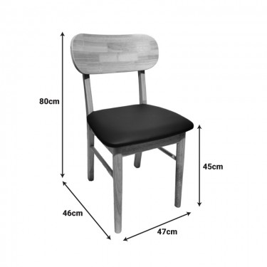 Καρέκλα Bedona rubberwood σε φυσική απόχρωση με μαύρο pu μαξιλάρι 47x46x80εκ Υλικό: RUBBERWOOD - PU 382-000003