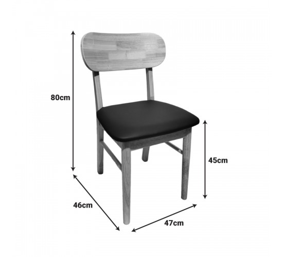 Καρέκλα Bedona rubberwood σε φυσική απόχρωση με μαύρο pu μαξιλάρι 47x46x80εκ Υλικό: RUBBERWOOD - PU 382-000003