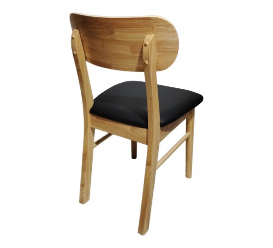 Καρέκλα Bedona rubberwood σε φυσική απόχρωση με μαύρο pu μαξιλάρι 47x46x80εκ Υλικό: RUBBERWOOD - PU 382-000003