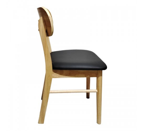 Καρέκλα Bedona rubberwood σε φυσική απόχρωση με μαύρο pu μαξιλάρι 47x46x80εκ Υλικό: RUBBERWOOD - PU 382-000003