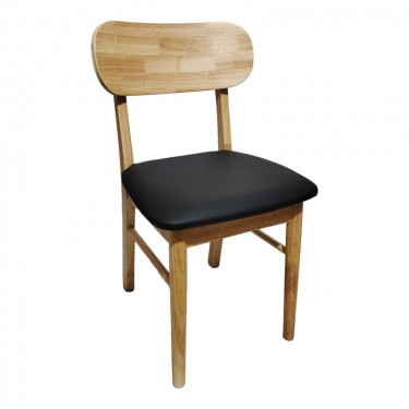 Καρέκλα Bedona rubberwood σε φυσική απόχρωση με μαύρο pu μαξιλάρι 47x46x80εκ Υλικό: RUBBERWOOD - PU 382-000003