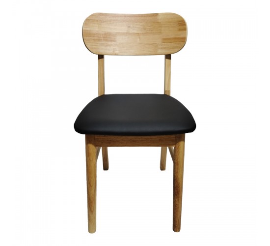 Καρέκλα Bedona rubberwood σε φυσική απόχρωση με μαύρο pu μαξιλάρι 47x46x80εκ Υλικό: RUBBERWOOD - PU 382-000003