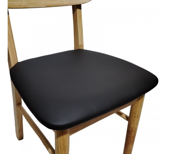 Καρέκλα Bedona rubberwood σε φυσική απόχρωση με μαύρο pu μαξιλάρι 47x46x80εκ Υλικό: RUBBERWOOD - PU 382-000003