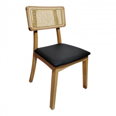 Καρέκλα Renna ξύλο οξιάς σε φυσική απόχρωση με μαύρο pu μαξιλάρι 48x52x79εκ Υλικό: BEECH WOOD - PU 382-000004