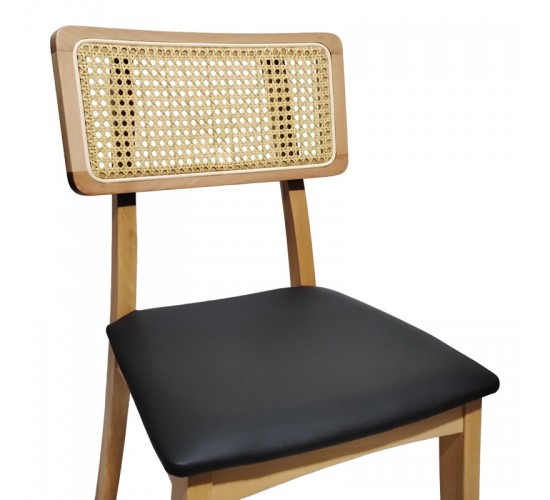 Καρέκλα Renna ξύλο οξιάς σε φυσική απόχρωση με μαύρο pu μαξιλάρι 48x52x79εκ Υλικό: BEECH WOOD - PU 382-000004