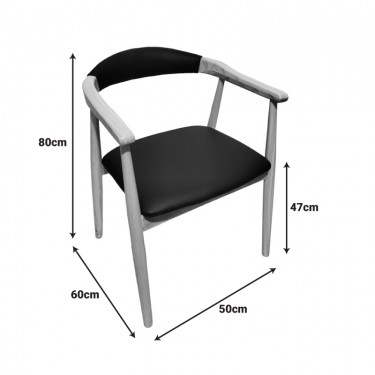 Πολυθρόνα Sandi rubberwood σε φυσική απόχρωση με μαύρο pu μαξιλάρι 50x60x80εκ Υλικό: RUBBERWOOD - PU 382-000005