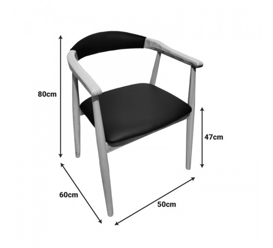 Πολυθρόνα Sandi rubberwood σε φυσική απόχρωση με μαύρο pu μαξιλάρι 50x60x80εκ Υλικό: RUBBERWOOD - PU 382-000005