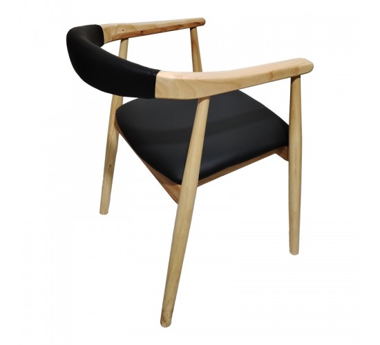 Πολυθρόνα Sandi rubberwood σε φυσική απόχρωση με μαύρο pu μαξιλάρι 50x60x80εκ Υλικό: RUBBERWOOD - PU 382-000005
