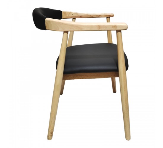 Πολυθρόνα Sandi rubberwood σε φυσική απόχρωση με μαύρο pu μαξιλάρι 50x60x80εκ Υλικό: RUBBERWOOD - PU 382-000005