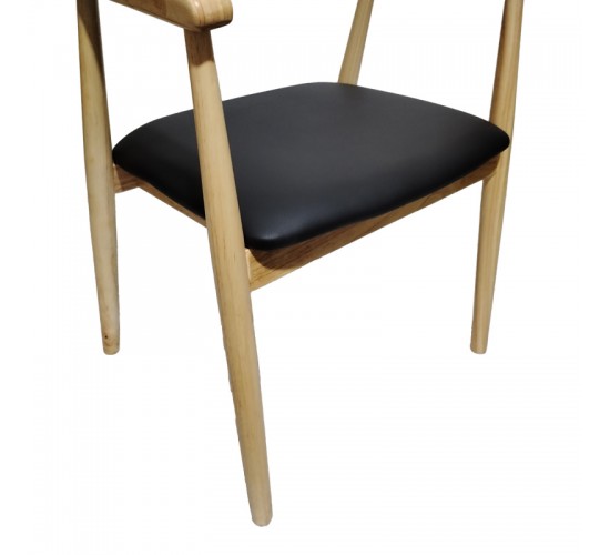 Πολυθρόνα Sandi rubberwood σε φυσική απόχρωση με μαύρο pu μαξιλάρι 50x60x80εκ Υλικό: RUBBERWOOD - PU 382-000005