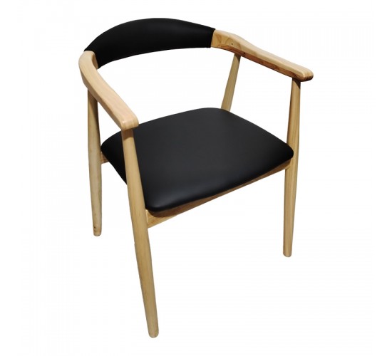 Πολυθρόνα Sandi rubberwood σε φυσική απόχρωση με μαύρο pu μαξιλάρι 50x60x80εκ Υλικό: RUBBERWOOD - PU 382-000005