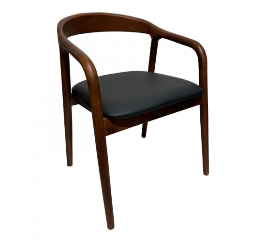 Πολυθρόνα Hogie rubberwood σε καφέ απόχρωση με μαύρο pu μαξιλάρι 61x60x76εκ Υλικό: RUBBERWOOD - PU 382-000006