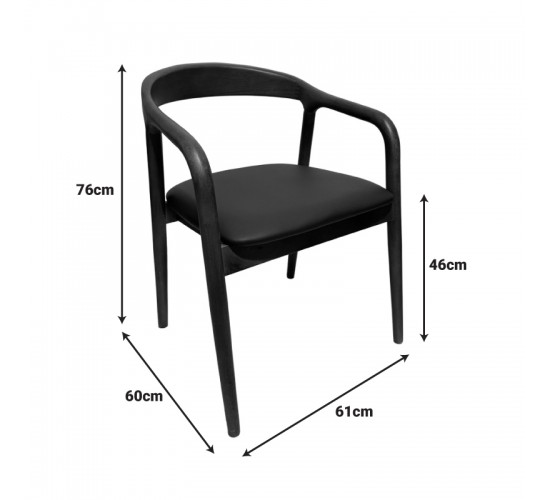 Πολυθρόνα Hogie rubberwood σε φυσική απόχρωση με μαύρο pu μαξιλάρι 61x60x76εκ Υλικό: RUBBERWOOD - PU 382-000007