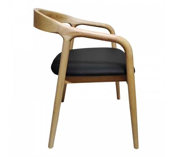 Πολυθρόνα Hogie rubberwood σε φυσική απόχρωση με μαύρο pu μαξιλάρι 61x60x76εκ Υλικό: RUBBERWOOD - PU 382-000007