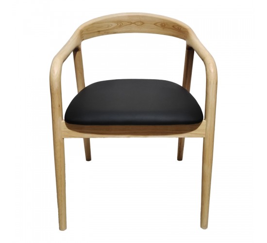 Πολυθρόνα Hogie rubberwood σε φυσική απόχρωση με μαύρο pu μαξιλάρι 61x60x76εκ Υλικό: RUBBERWOOD - PU 382-000007