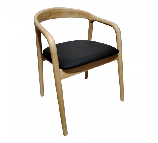 Πολυθρόνα Hogie rubberwood σε φυσική απόχρωση με μαύρο pu μαξιλάρι 61x60x76εκ Υλικό: RUBBERWOOD - PU 382-000007