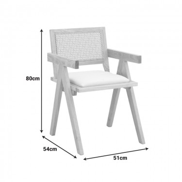 Πολυθρόνα Winslow rubberwood σε φυσική απόχρωση-ύφασμα λευκό 51x54x80εκ Υλικό: RUBBERWOOD - PE RATTAN - FABRIC 382-000009