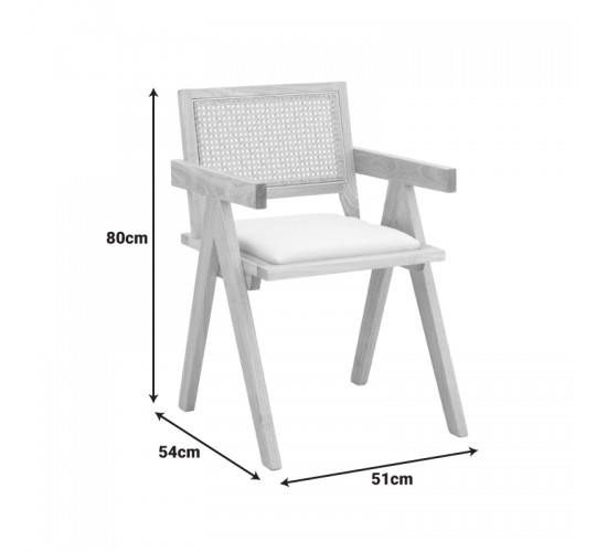 Πολυθρόνα Winslow rubberwood σε φυσική απόχρωση-ύφασμα λευκό 51x54x80εκ Υλικό: RUBBERWOOD - PE RATTAN - FABRIC 382-000009