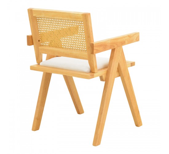 Πολυθρόνα Winslow rubberwood σε φυσική απόχρωση-ύφασμα λευκό 51x54x80εκ Υλικό: RUBBERWOOD - PE RATTAN - FABRIC 382-000009